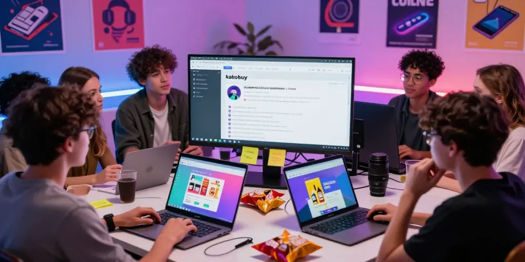 Dynamic kakobuy discord community discussion scene with diverse members sharing tips and links.